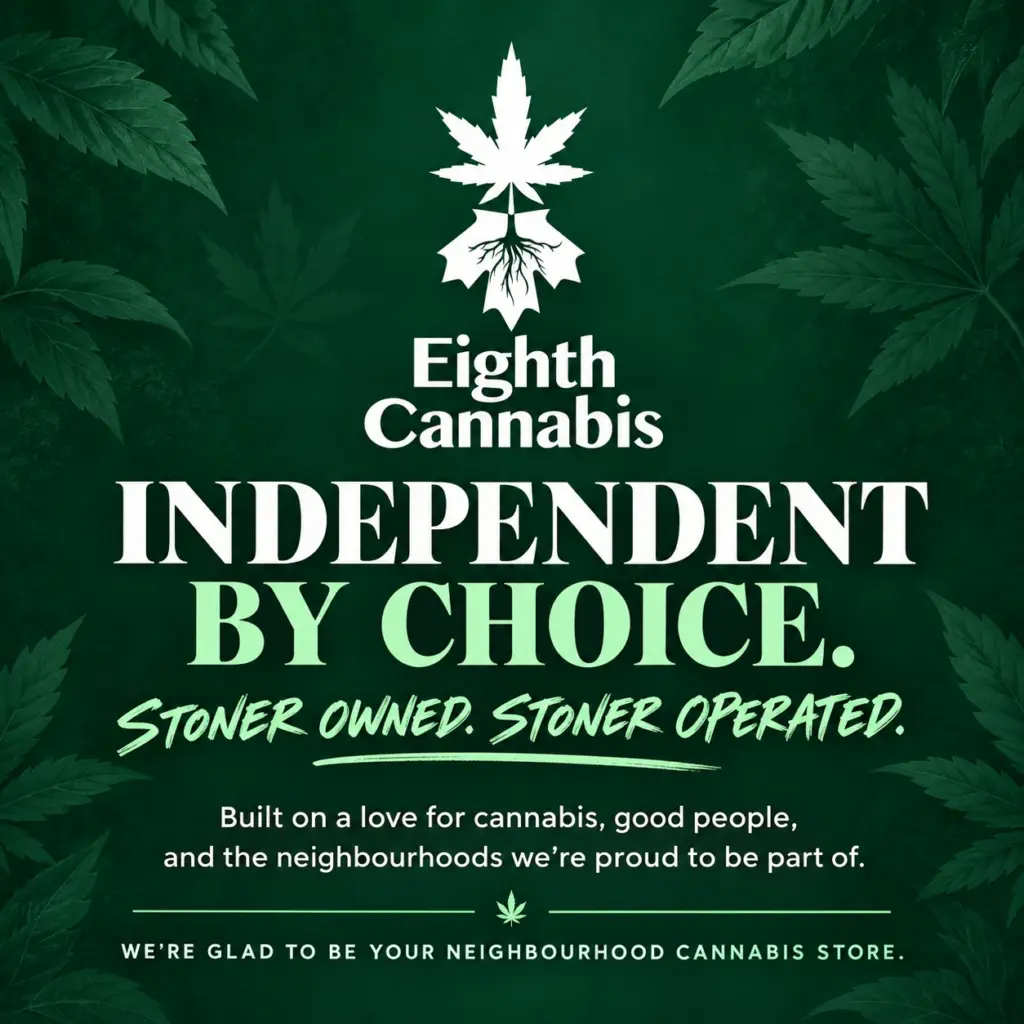 Eighth Cannabis – Independent by Choice. Stoner Owned. Stoner Operated. Independent Ontario cannabis retailer serving local communities.